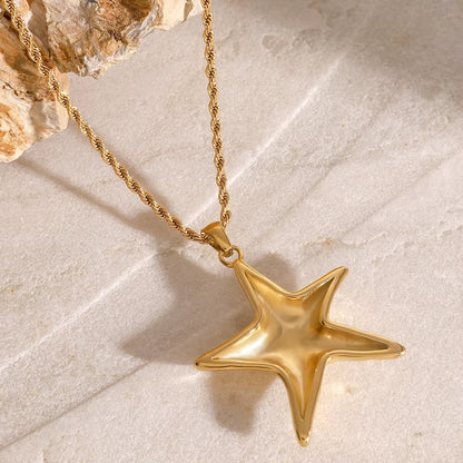 Youthway Threaded Starfish Stainless Steel Pendant Necklace 18K Gold Plated Waterproof Fashion Jewelry New for Women Men